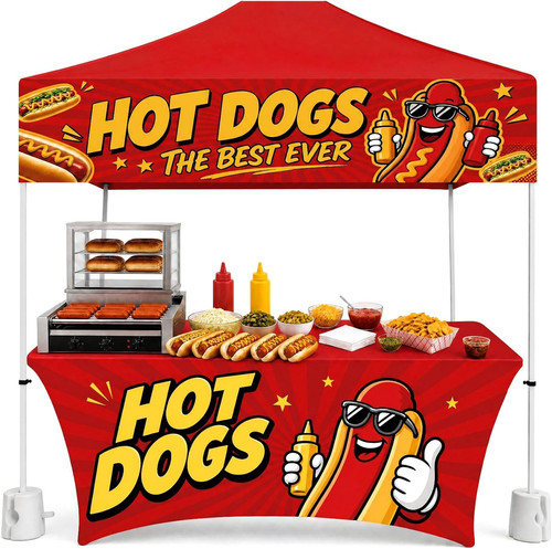 Hot dog tablecloth and - dog,